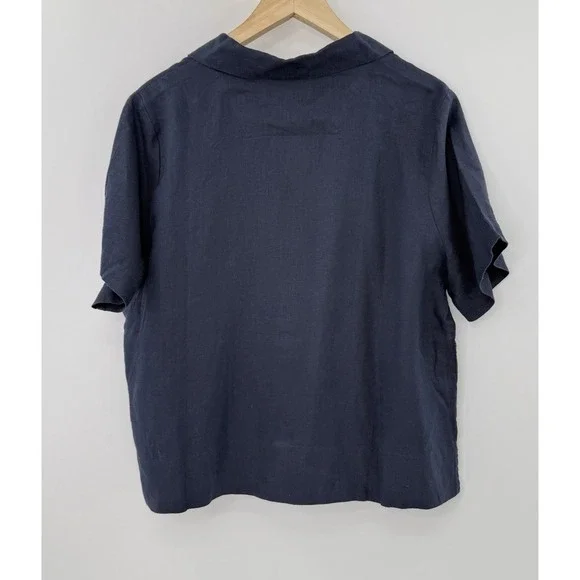 Quince Navy Blue 100% European Linen Button Up Blouse Sz L Boho Lagenlook - Picture 3 of 7